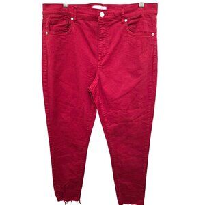 Loft Women's Red Frayed Hem Skinny Jeans Size 14/32